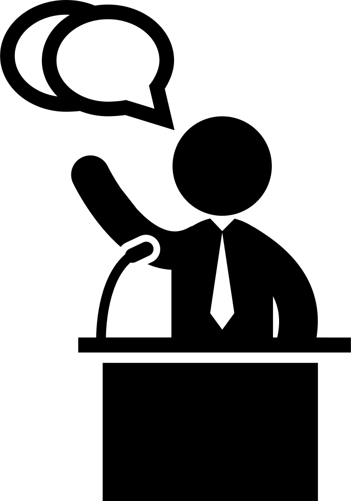 Man Talking On A Lecture By Microphone Comments - Presenter Icon (688x980), Png Download