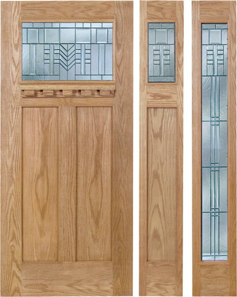 Craftsman Design Oak Wood Door With Beveled Glass - Beveled Glass (479x600), Png Download