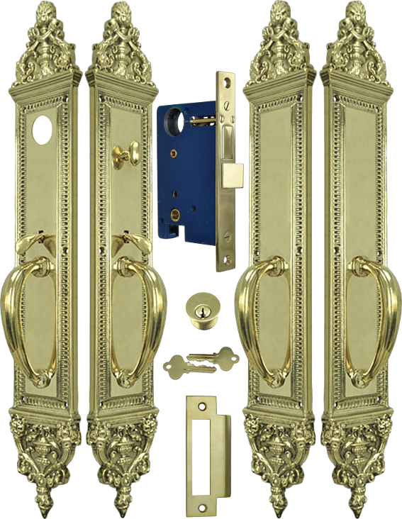 Lock Sets, Vintage Deco And Victorian Entry Double - Door (567x732), Png Download