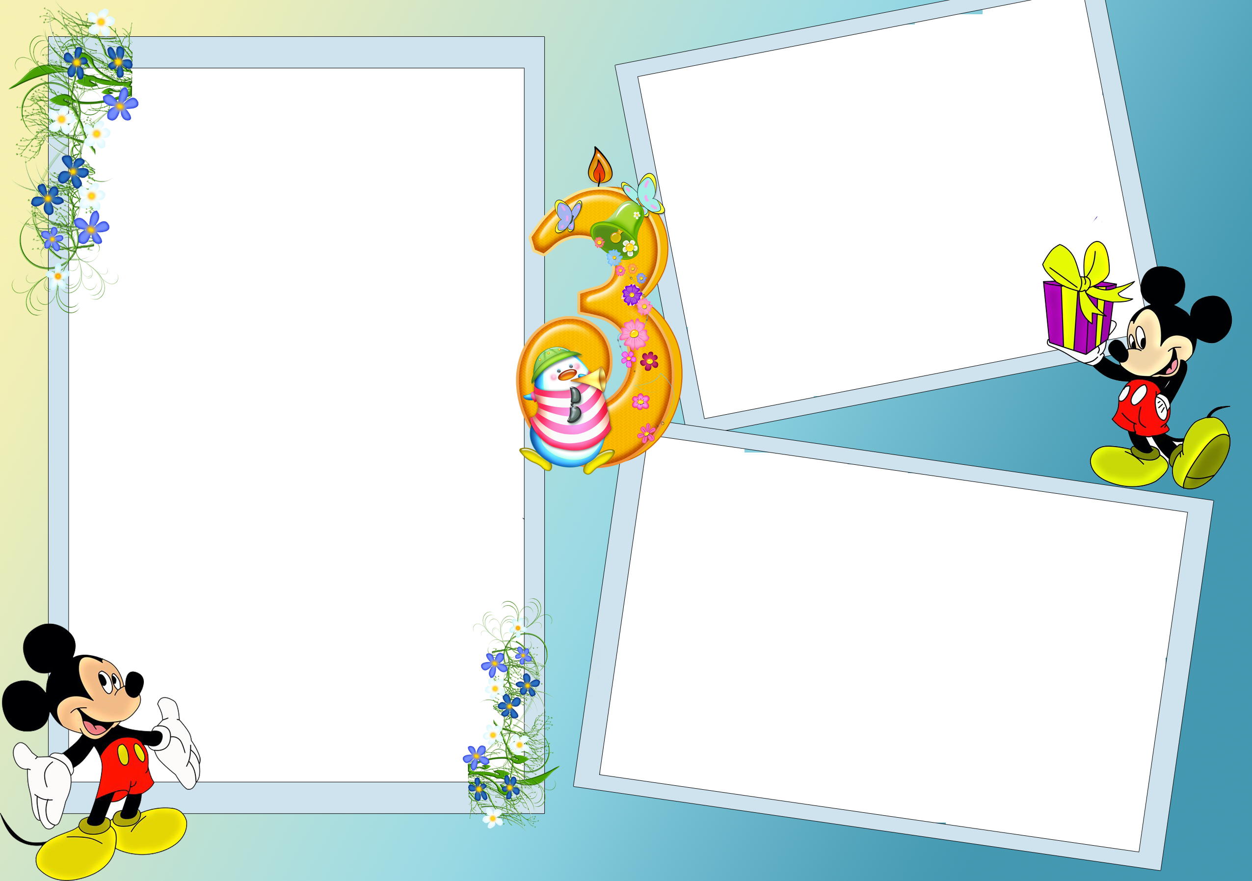 18 Molduras Para Convites E Fotos De Festas De Aniversário - Mickey Mouse (2551x1795), Png Download