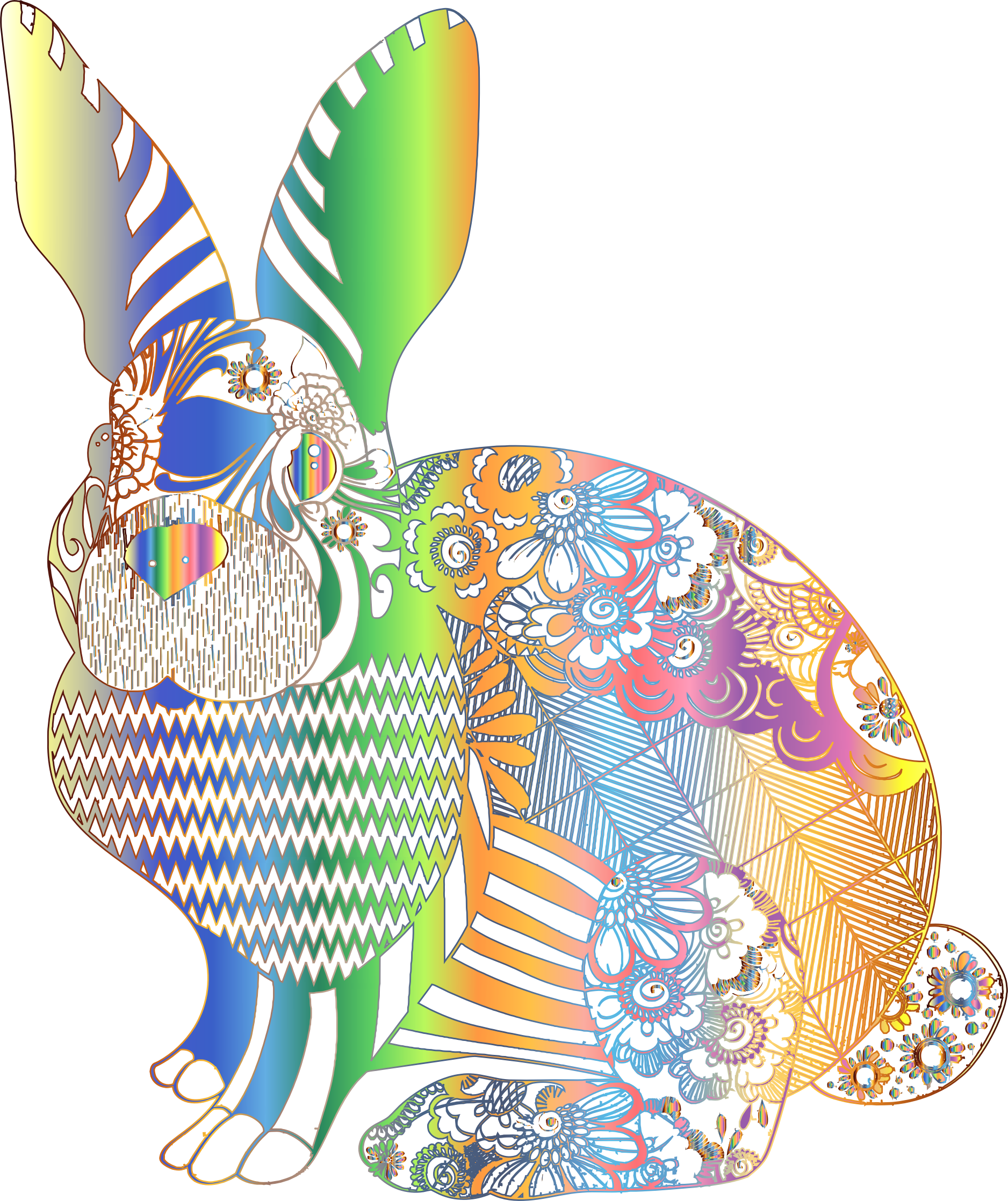 This Free Icons Png Design Of Chromatic Floral Rabbit (1876x2236), Png Download