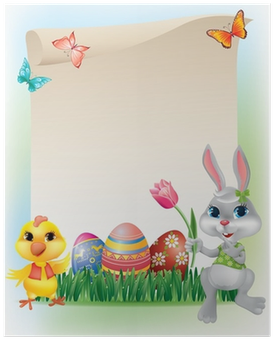 Easter Background With Bunny And Chicken Poster • Pixers® - Easter (400x400), Png Download