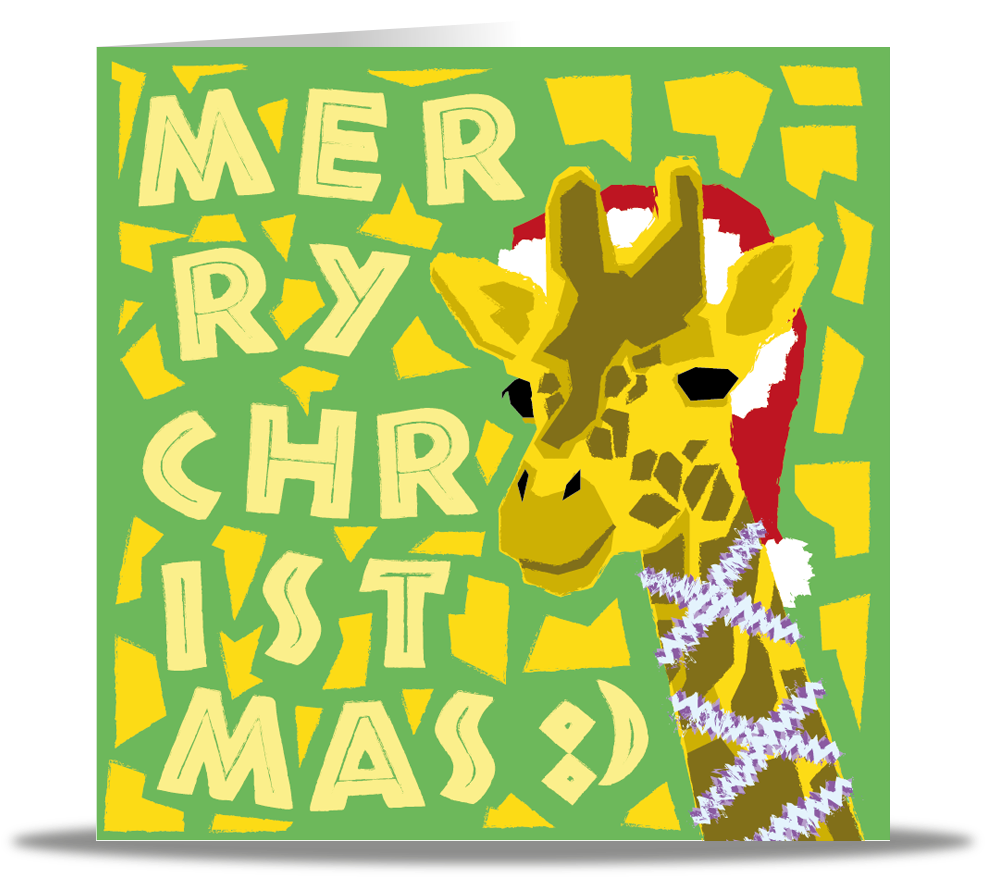 Giraffe Christmas Card - Giraffe Christmas Card Uk (1000x929), Png Download