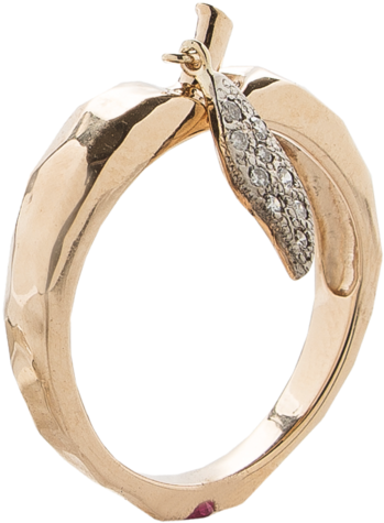 Golden Apple Ring With Diamond Leaf And Ruby Core A - Engagement Ring (1024x1024), Png Download