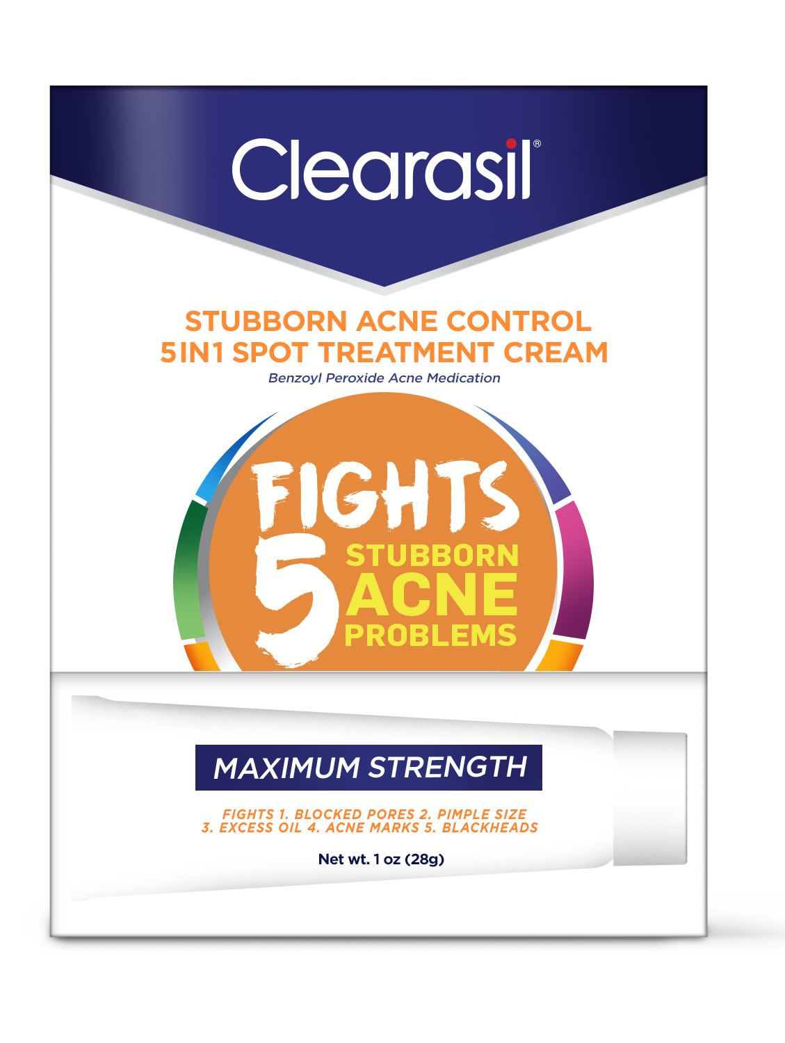 Clearasil® Stubborn Acne Control 5in1 Spot Treatment - Benzoyl Peroxide 10% Clearasil (1129x1500), Png Download