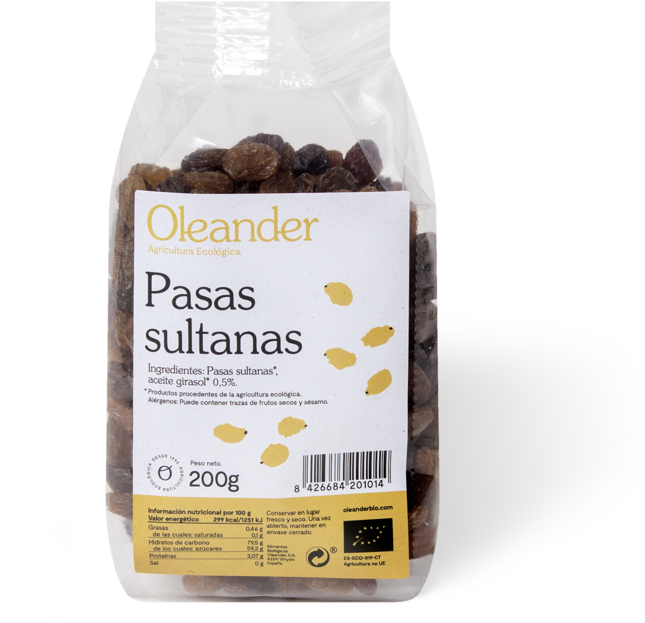 Sultana Raisins - Pasas Sultanas Bio 200gr (1349x2000), Png Download