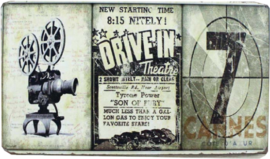 Vintage Drive In Movie Sign - Drive-in Poster Print By Stephanie Marrott (570x708), Png Download