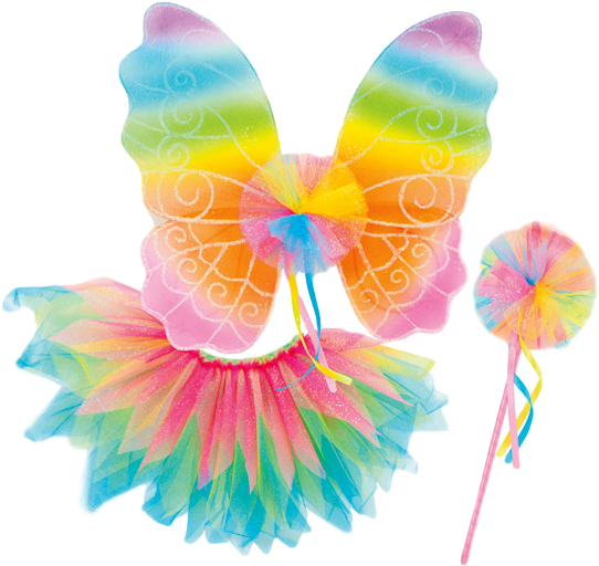 Rainbow Wings, Wand And Tutu Set - Ensemble Arc-en-ciel Tutu Ailes Et La Baguette (623x600), Png Download