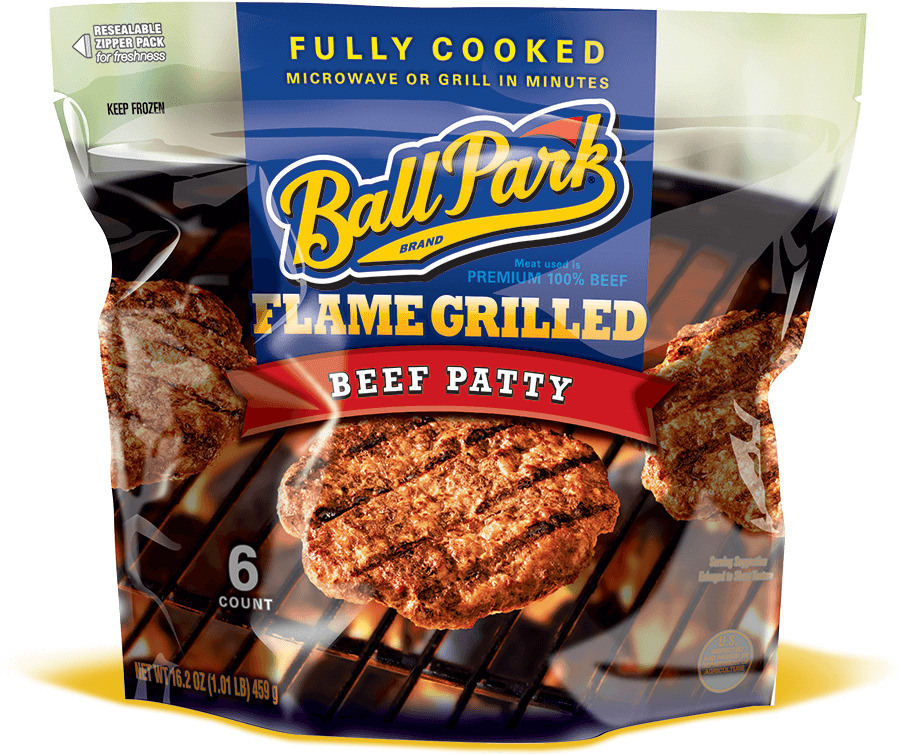 Ball Park Fully Cooked Refrigerated Beef Burger Patties - Ballpark Patties (1020x800), Png Download