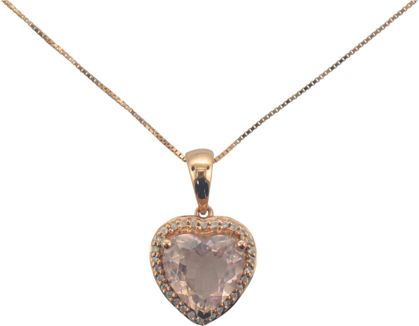 14k Rose Gold Morganite Heart And Diamond Necklace (1000x750), Png Download