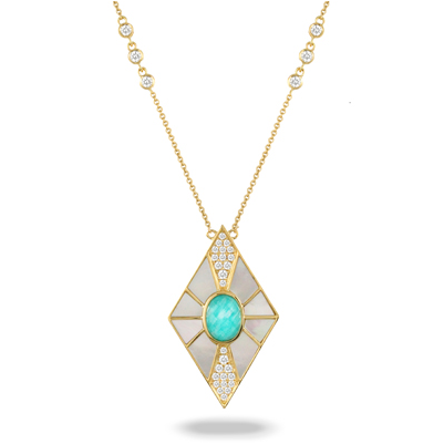 Doves 18k Yellow Gold Diamond Necklace With White Mop - Necklace (560x560), Png Download