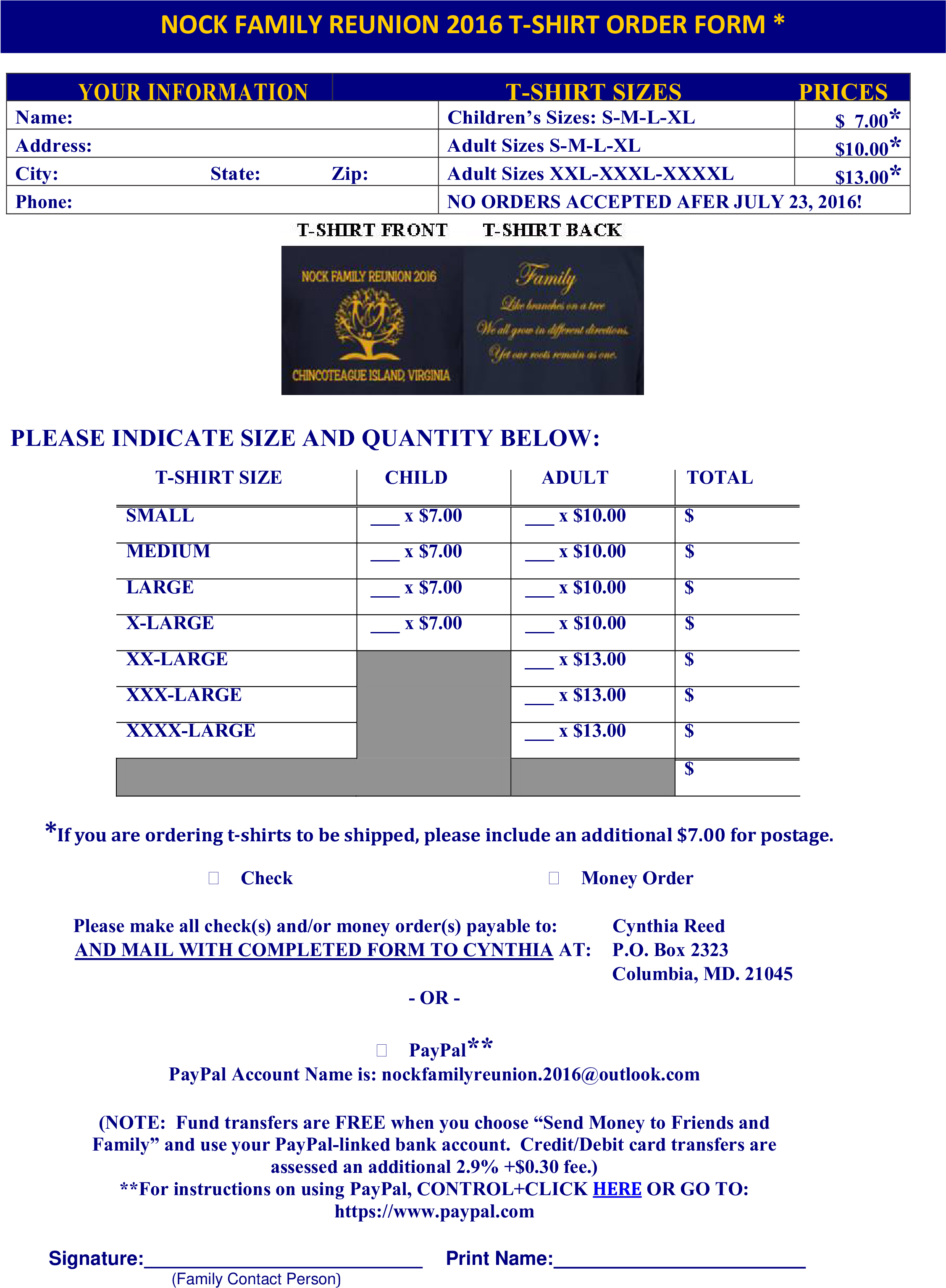 Family Reunion T Shirt Order Form Main Image Download - Form (2550x3300), Png Download