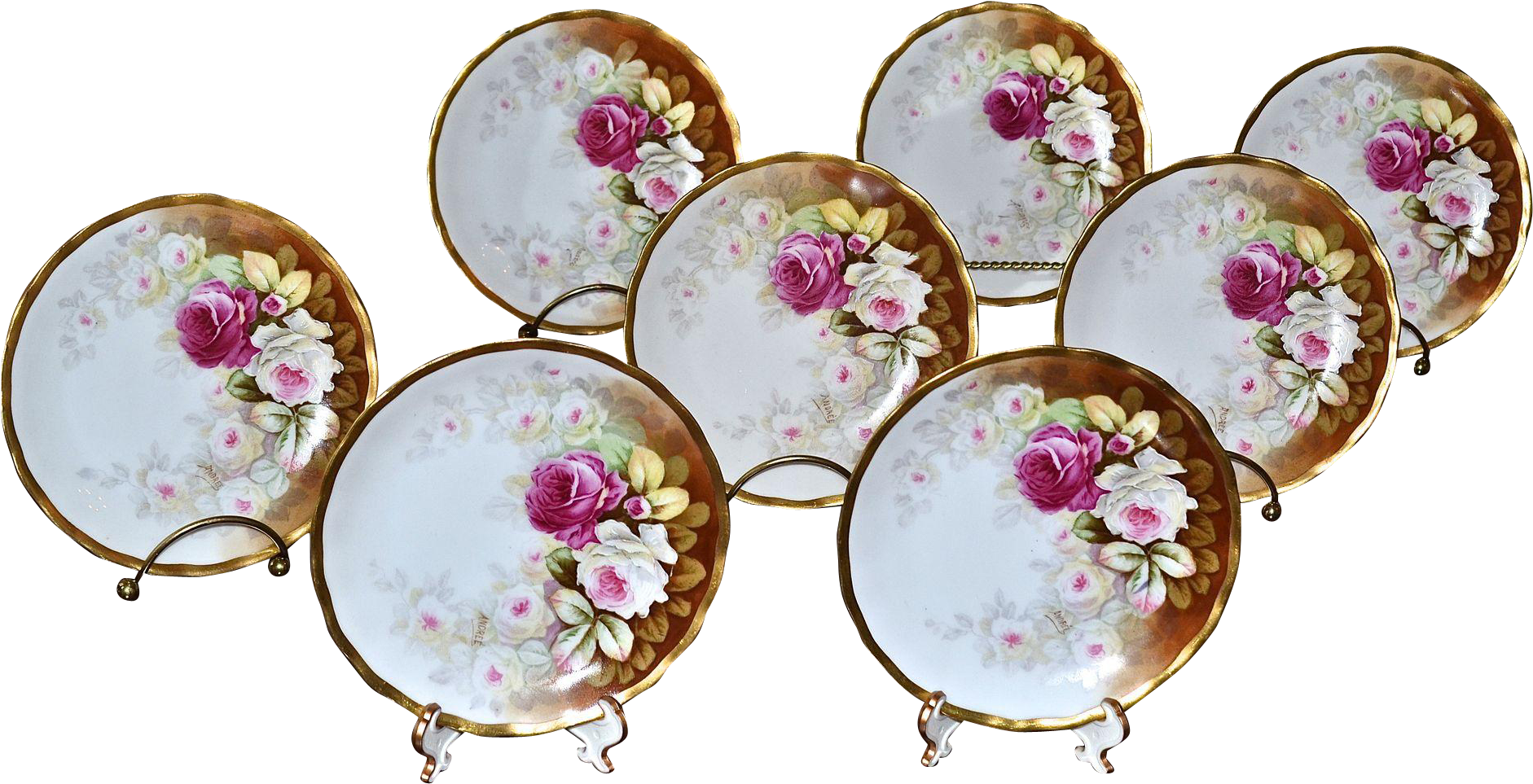 Limoges Piece Signed Dessert Set With Gold - Limoges (1881x1881), Png Download