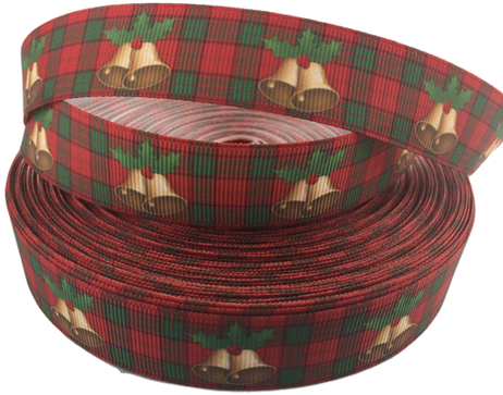 Red Plaid Christmas Bell Printed Ribbons, 1" Grosgrain - Tartan (500x500), Png Download