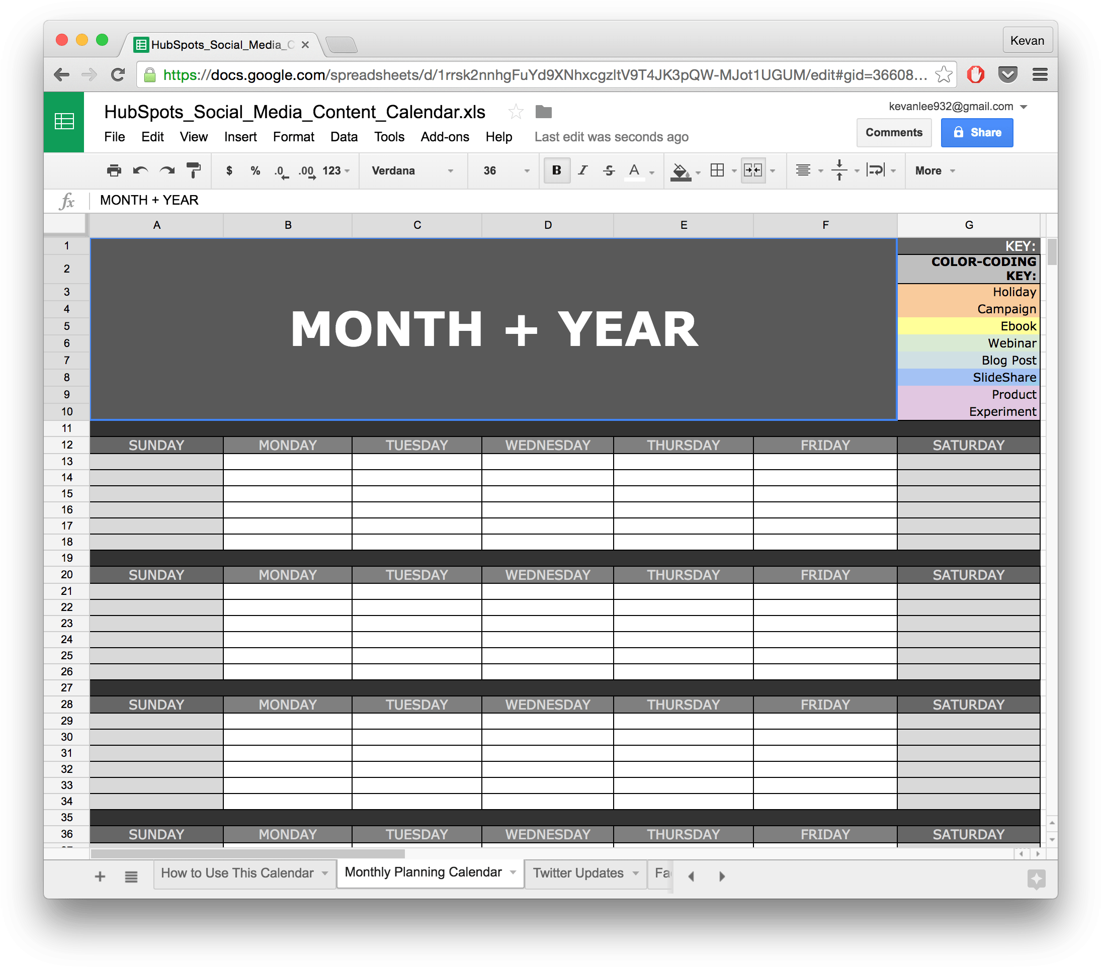 Download Calendar Template Google Sheets Honghankkco - Social Media