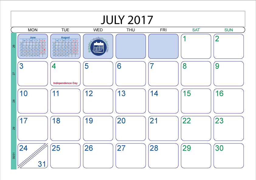 July 2017 Printable Calendar Template - Piazza Dei Miracoli (842x595), Png Download