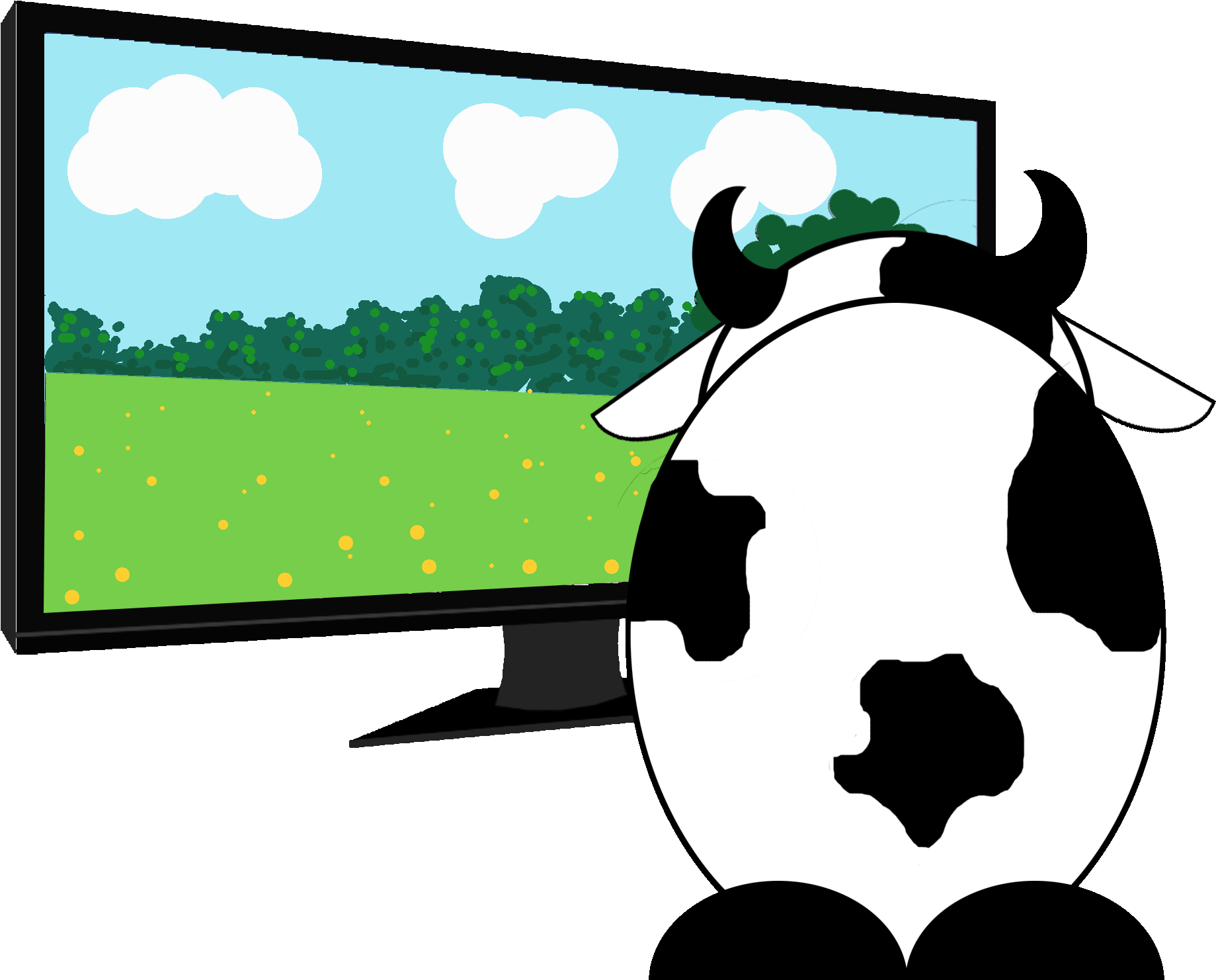 Tv-cow - Cartoon Cow Watching Tv (3000x2100), Png Download