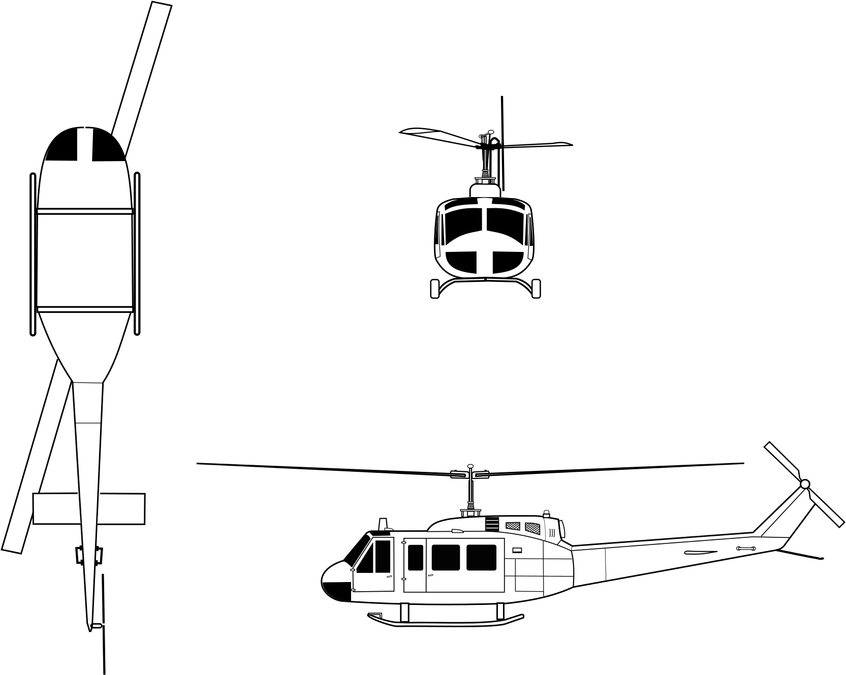 Drawn Helicopter Huey Helicopter - Bell Uh 1 Huey Diagram (2000x1454), Png Download