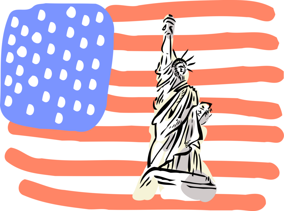 Vector Illustration Of Statue Of Liberty Colossal Neoclassical - Statua Della Liberta Clipart (941x700), Png Download