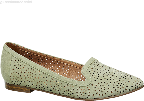 Women Elegant Shoes Green Laser Cut Loafers Upper Leather - Laser Cut In Ladies Shoes (500x500), Png Download