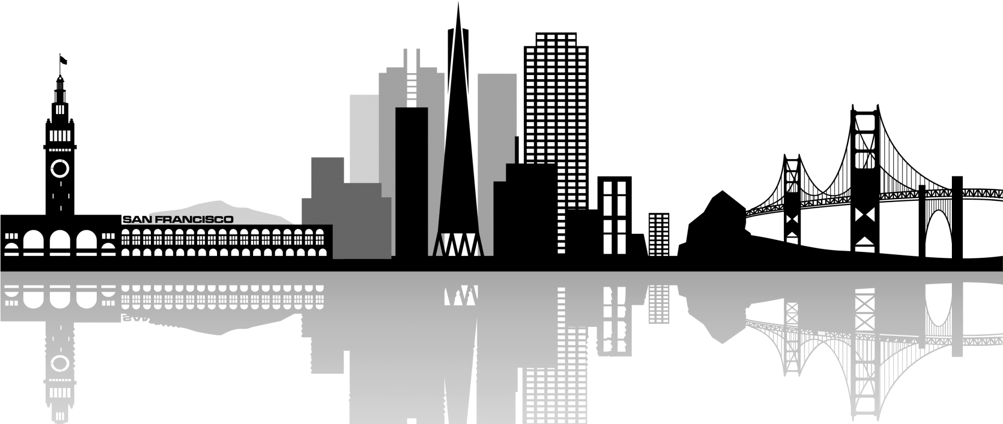 San Francisco Skyline Black And White Clip Art (2000x1200), Png Download