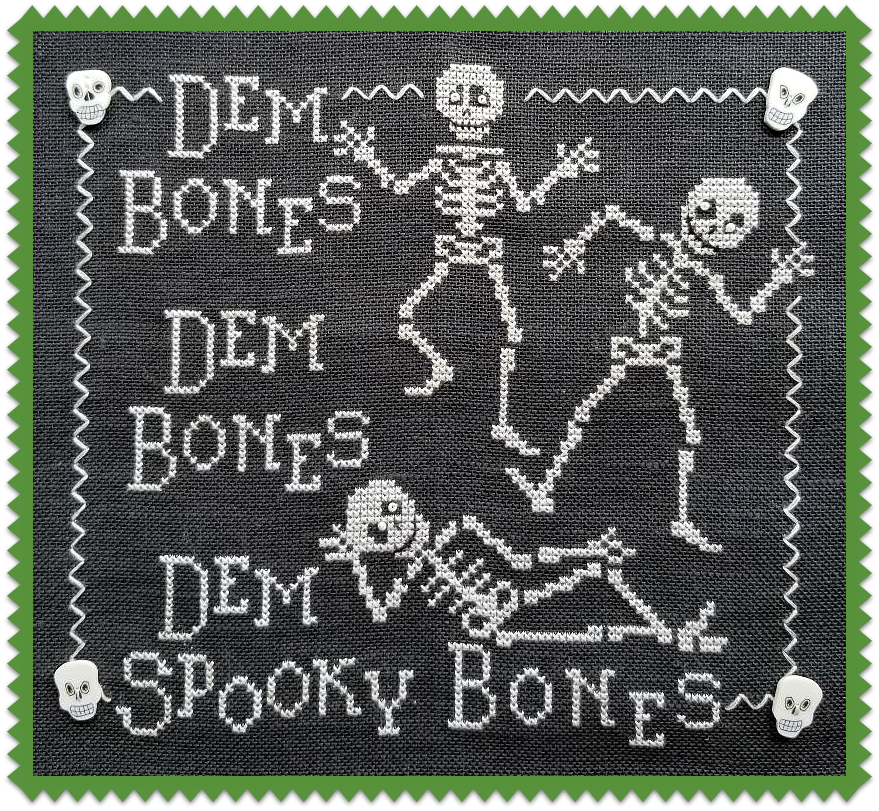 Dem Bones Pic Green Border - Cross-stitch (879x811), Png Download