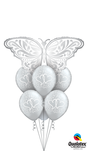 Elegant Silver Butterfly Wedding Bouquet Of Balloons - 44" Shape Wedding Butterfly - Mylar Balloons Foil (300x514), Png Download
