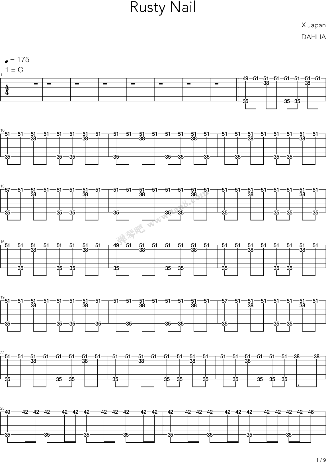 Rusty Nail 架子鼓 第1张图 - Electric Guitar (1240x1754), Png Download