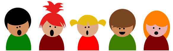 Colourful Cartoon Of Children Singing - Vocal Warm Ups Clipart (583x215), Png Download