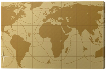 Vector Retro World Map With Compass Rose Canvas Print - Visa Policy Of Zimbabwe (400x400), Png Download