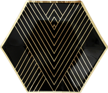 Black Hexagon Small Plates - Small Hexagon Party Plates (set Of 8) Black/gold By (480x480), Png Download