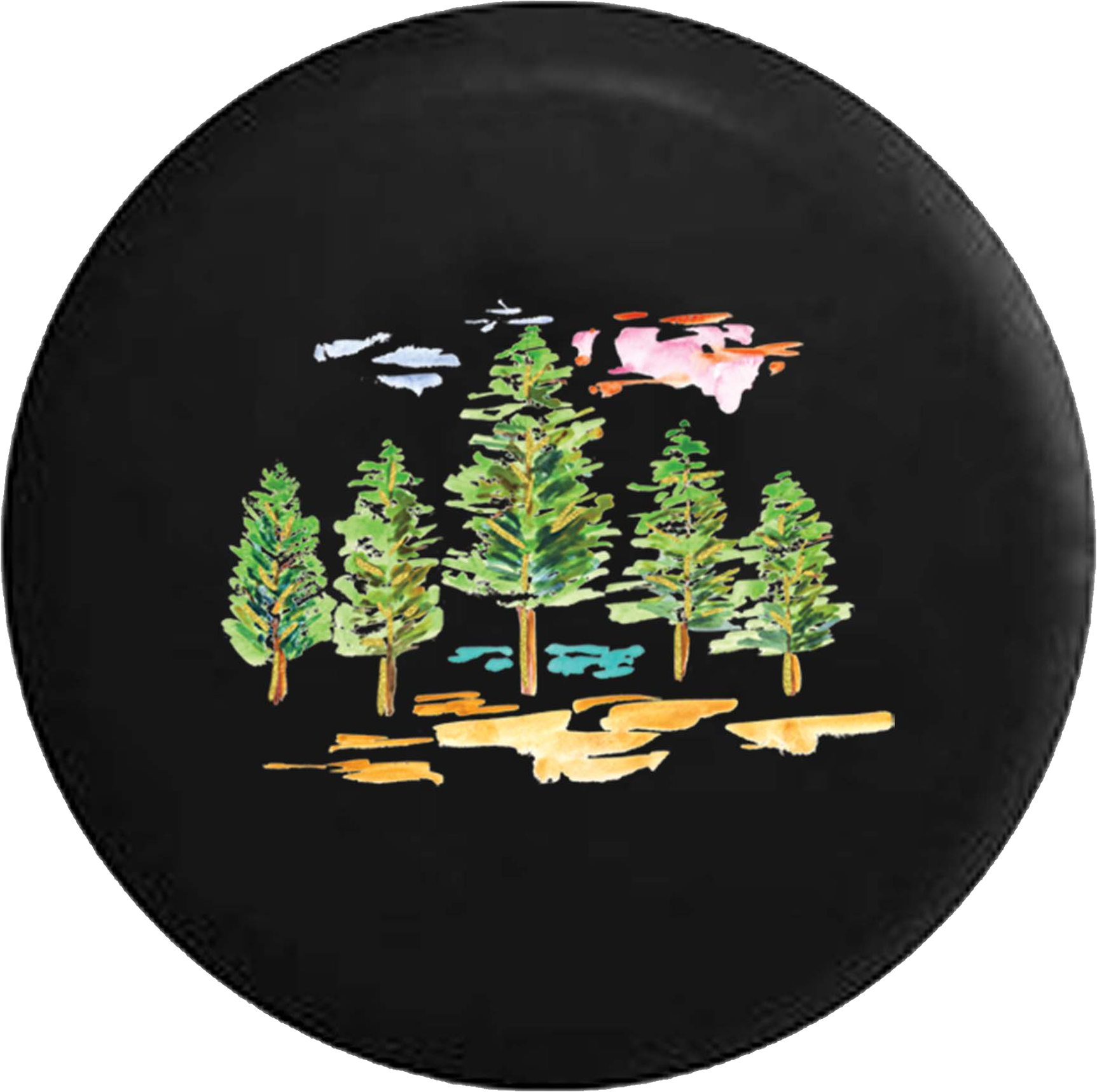 Pine Trees Painted Look Jeep Camper Spare Tire Cover - Christmas Tree (1725x1718), Png Download