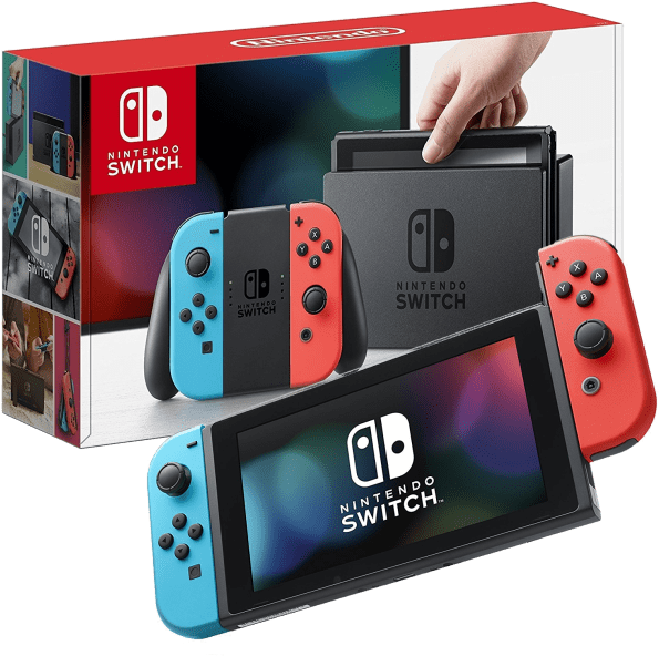 Nintendo Switch With Neon Blue And Neon Red Joy‐con (600x600), Png Download