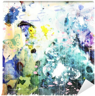 Abstract Watercolor Background With Butterfly Wall - Vati - Underwater World Sticker Vati Leaves Removable (400x400), Png Download