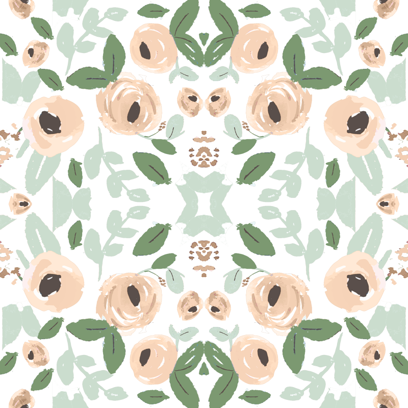 Nude, Peach And Green Watercolor Flowers Wallpaper - Flower Fabric - Nude, Peach And Green Watercolor Flowers (800x800), Png Download