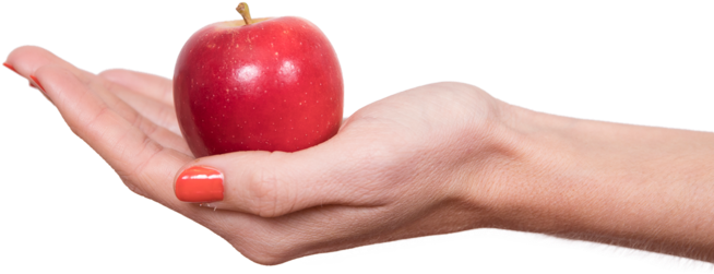 Breaker - Apple Fruit In Hand (653x258), Png Download