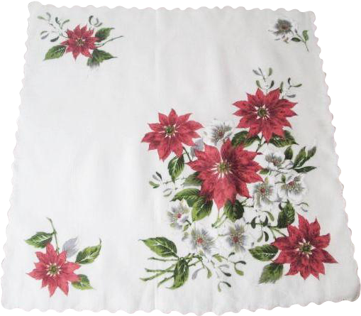 Large Floral Christmas Handkerchief Vintage 1950s Poinsettia - Placemat (508x508), Png Download