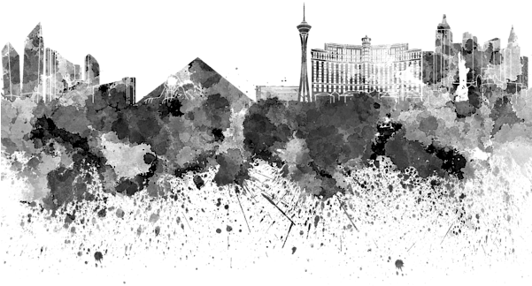 Bleed Area May Not Be Visible - Las Vegas Skyline In Black Watercolor (600x450), Png Download