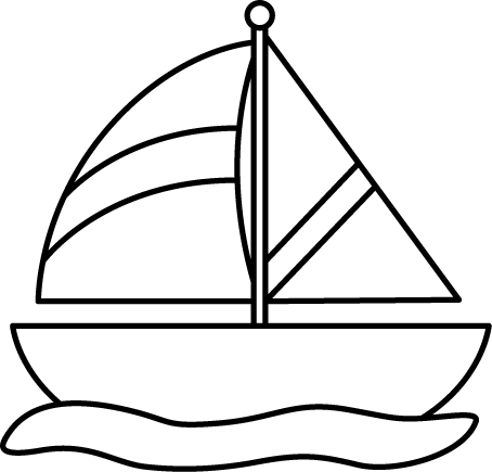 Sailboat Clipart Black And White - Black And White Clip Art Boat (454x435), Png Download