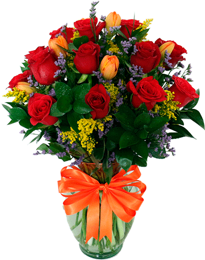 Ramo De Flores Combinado Rosas Y Tulipanes - Flowers Rose (400x536), Png Download