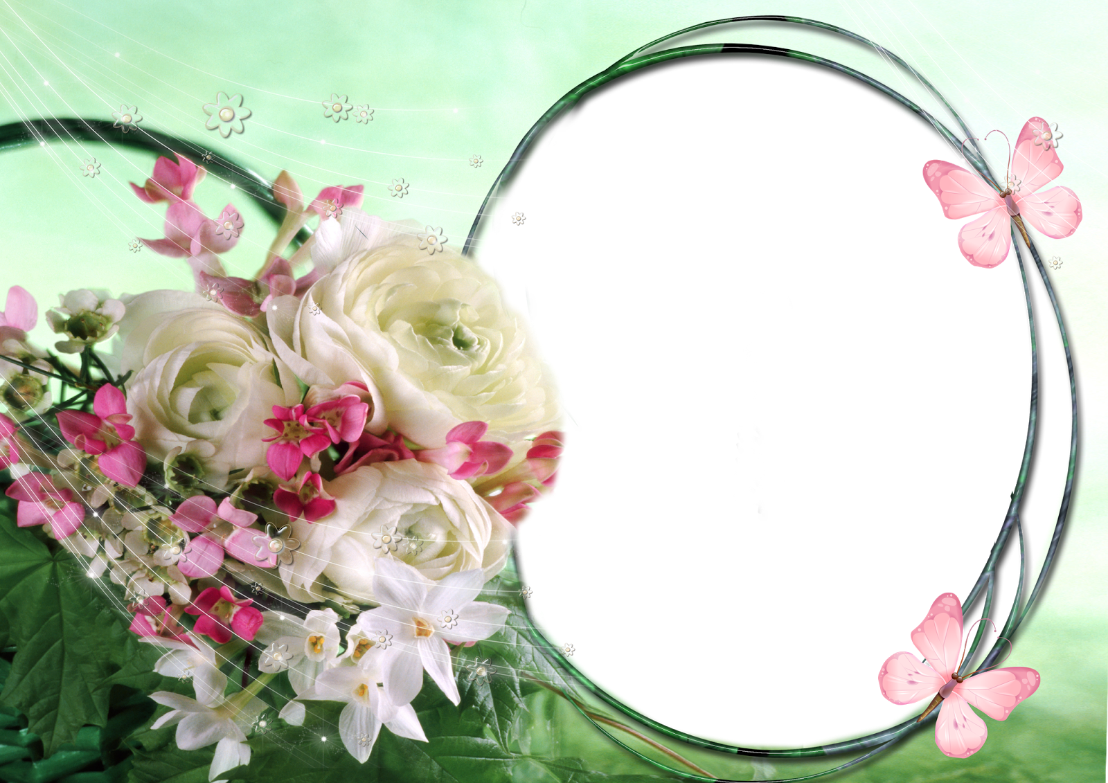 Marco De Flores Blancas Y Rosas (1600x1131), Png Download