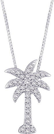 Pe0034t-w - Diamond And Blue Center Diamond Palm Tree Pendant With (570x570), Png Download