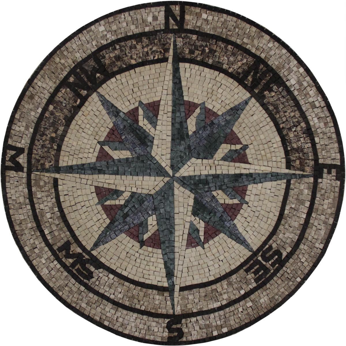 Nautical Compass Handcut Tile Stone Mosaic (1200x1200), Png Download