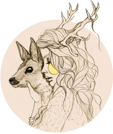 Girl Drawingspencil - Deer And Girl Drawing (500x488), Png Download