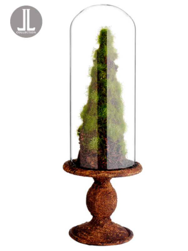 17" Moss/twig Cone Topiary In Glass Dome Green Brown (800x800), Png Download