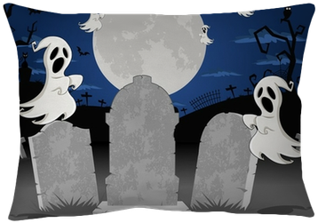 Halloween Cemetery With Tombs And Cartoon Ghost Character - Cemitério Em Desenho Animado (400x400), Png Download