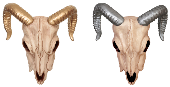 Ram Skull-gold/silver - Ram Skull With Gold Horns 30cm (650x344), Png Download