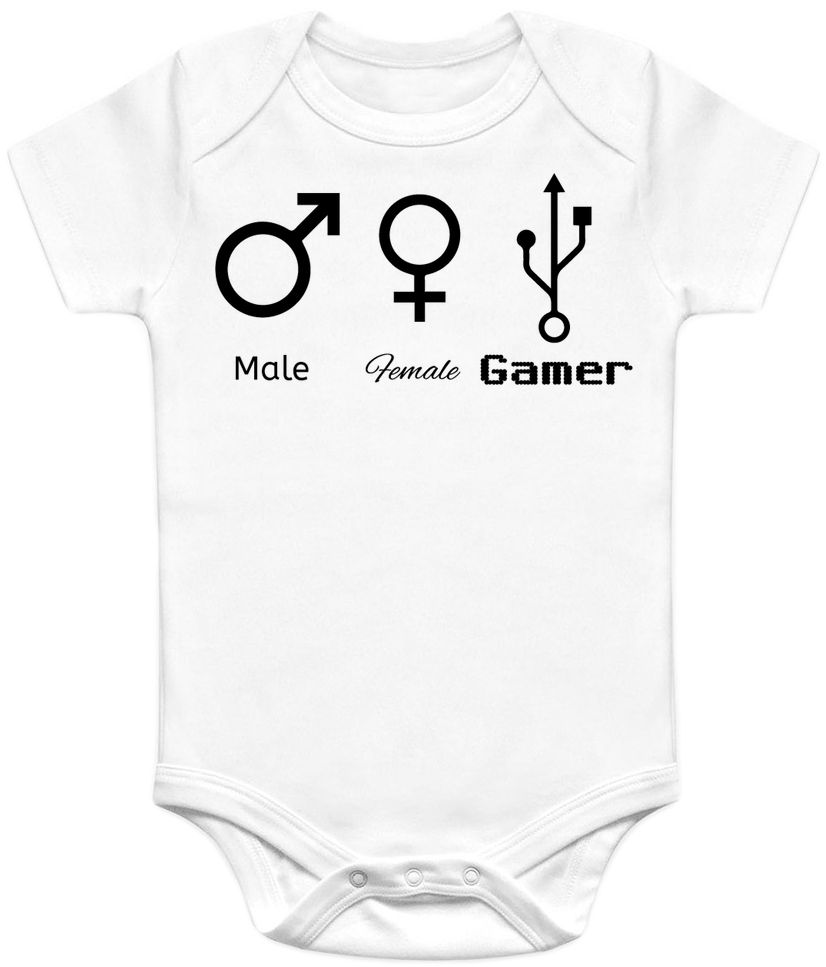 Male Female Gamer Baby Onesie Features The Male And - Programmer Baby Onesies (868x1035), Png Download