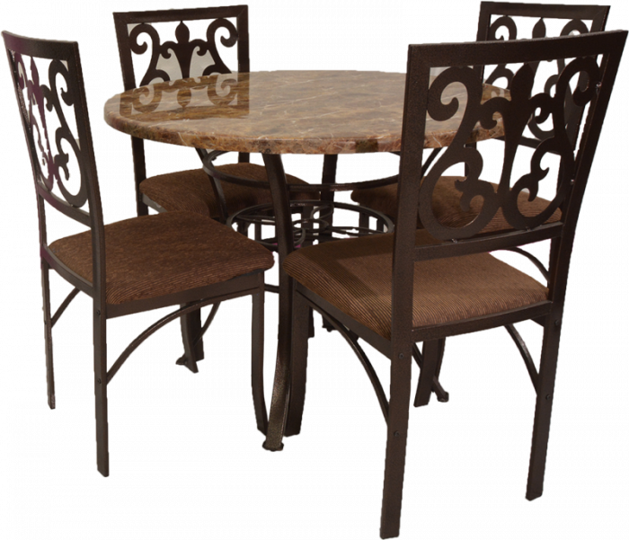 Round 5 Piece Light Marble-like Top Dining Table Set - Marble (700x601), Png Download