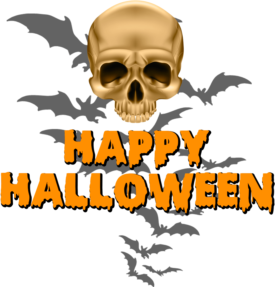 Happy Halloween Skull And Bats - Halloween Clip Art (1000x1000), Png Download